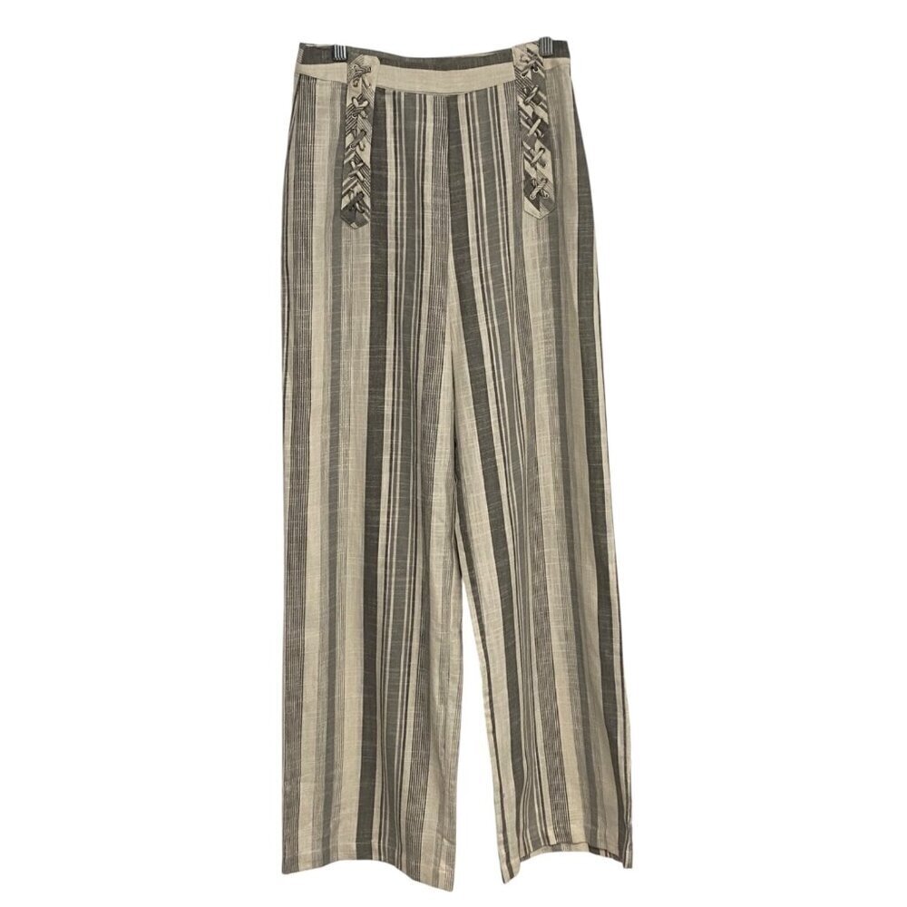 Current Air Wide Leg Pants Womens Size S High Rise Gray Striped Side Zipper